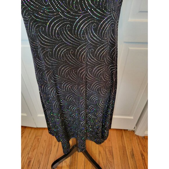Vintage 90/Y2k Black Slinky Knit Swing Dress Silver Glitter 12P Party Glam Retro - Picture 4 of 8